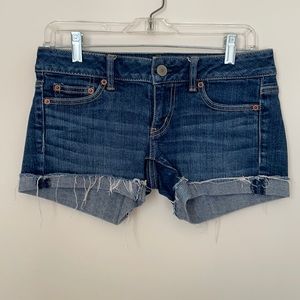 American Eagle Dark Wash Cuffed Jean Shorts